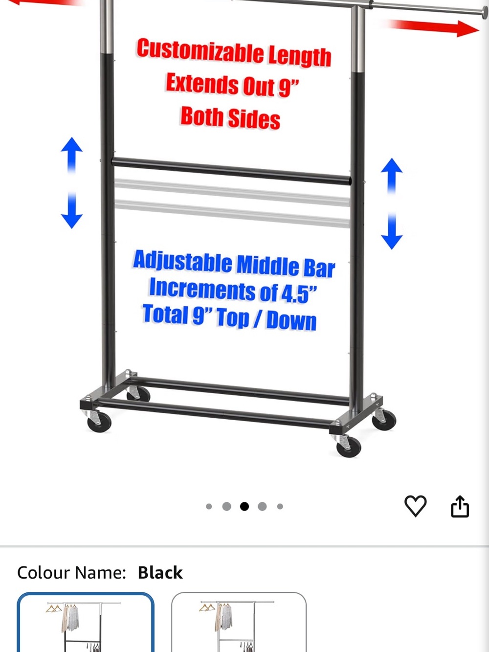 Adjustable Black Garment Rack with Wheels - Brand: